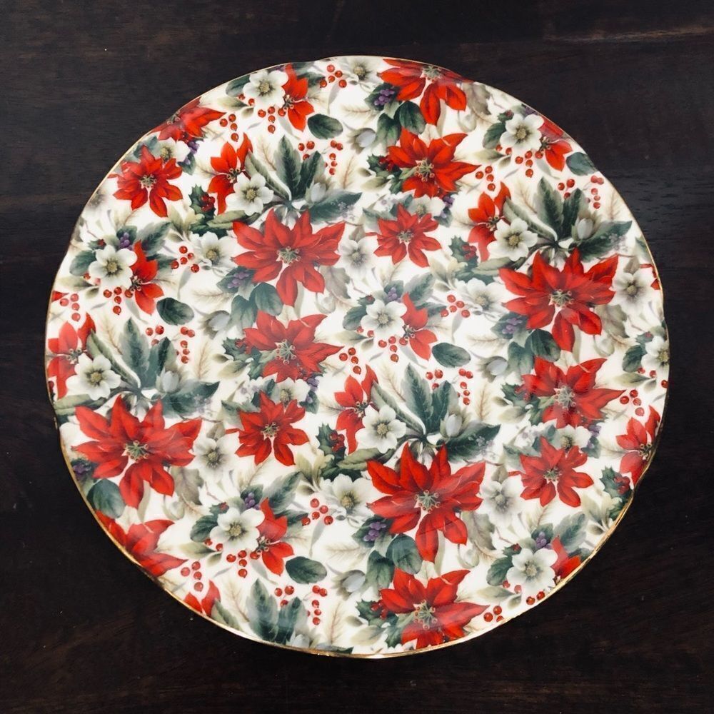 Vintage Floral Plate with Red Poinsettias Formalities Baum Brothers